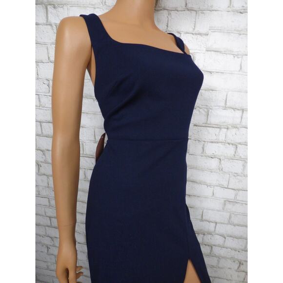 $220 BHLDN Ashlynn Square Neck Side Slit Crepe Gown in Navy 24W NEW B996 - Picture 8 of 16